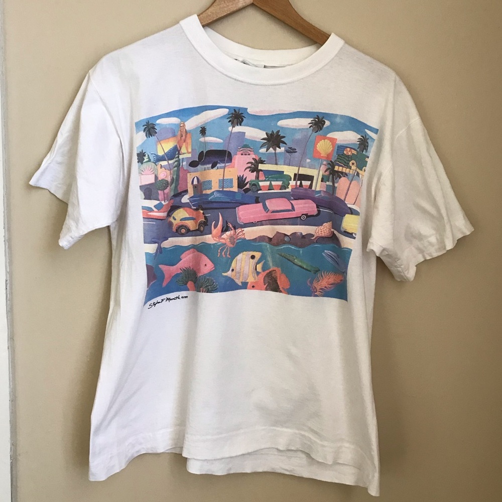 Vintage 1989 Ocean Boulevard Santa Monica Stephen F Morath Painting Shirt ✨
